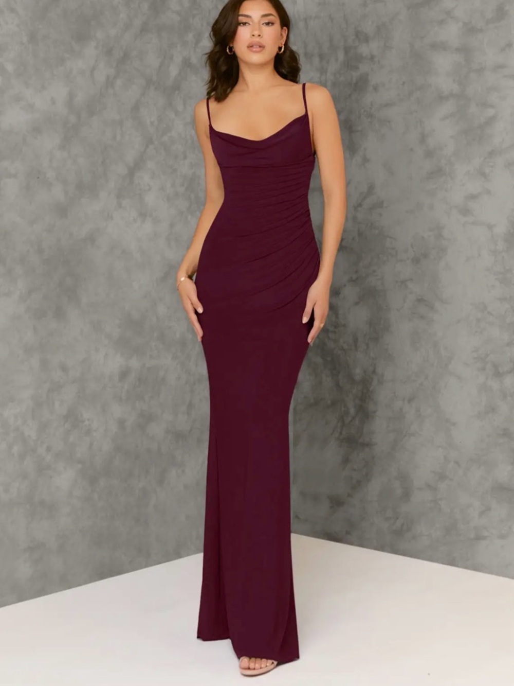 Azazie burgundy Cowl-Back Spaghetti Strap Maxi Dress - Picture 2 of 2